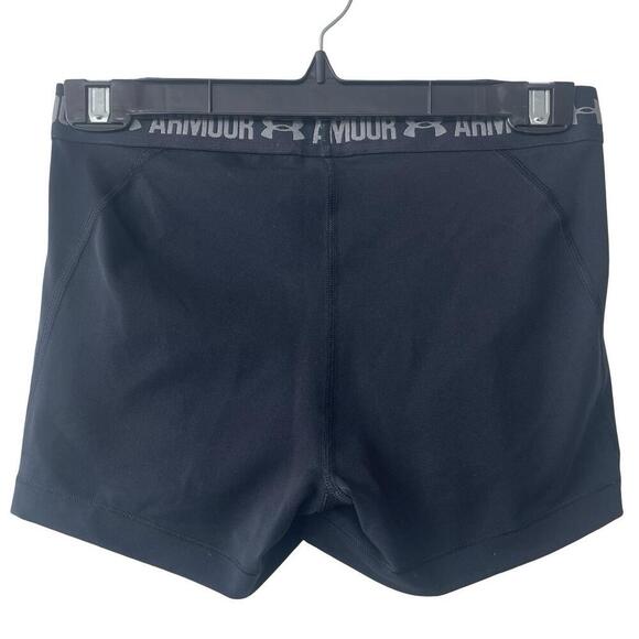 Under Armour Women’s Black HeatGear Compression Shorts Small Logo Waistband - Picture 2 of 4